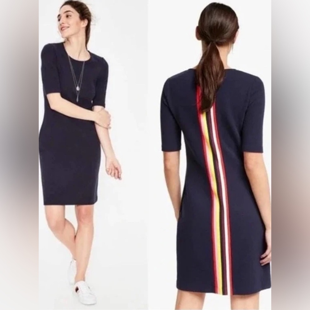 Boden Jemima Ottoman Navy with Multicolor Stripe Short sleeve Dress EUC US4R